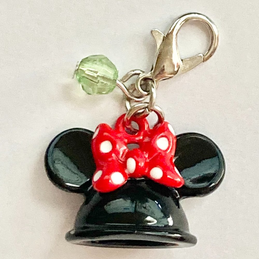 Vintage Minnie Mouse Hat Charm Bow Polka Dots Red Black Clip Zipper Pull Purse